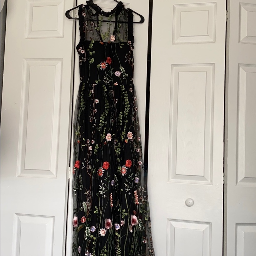 City Studios Juniors Ruffle Trim Embroidered Gown